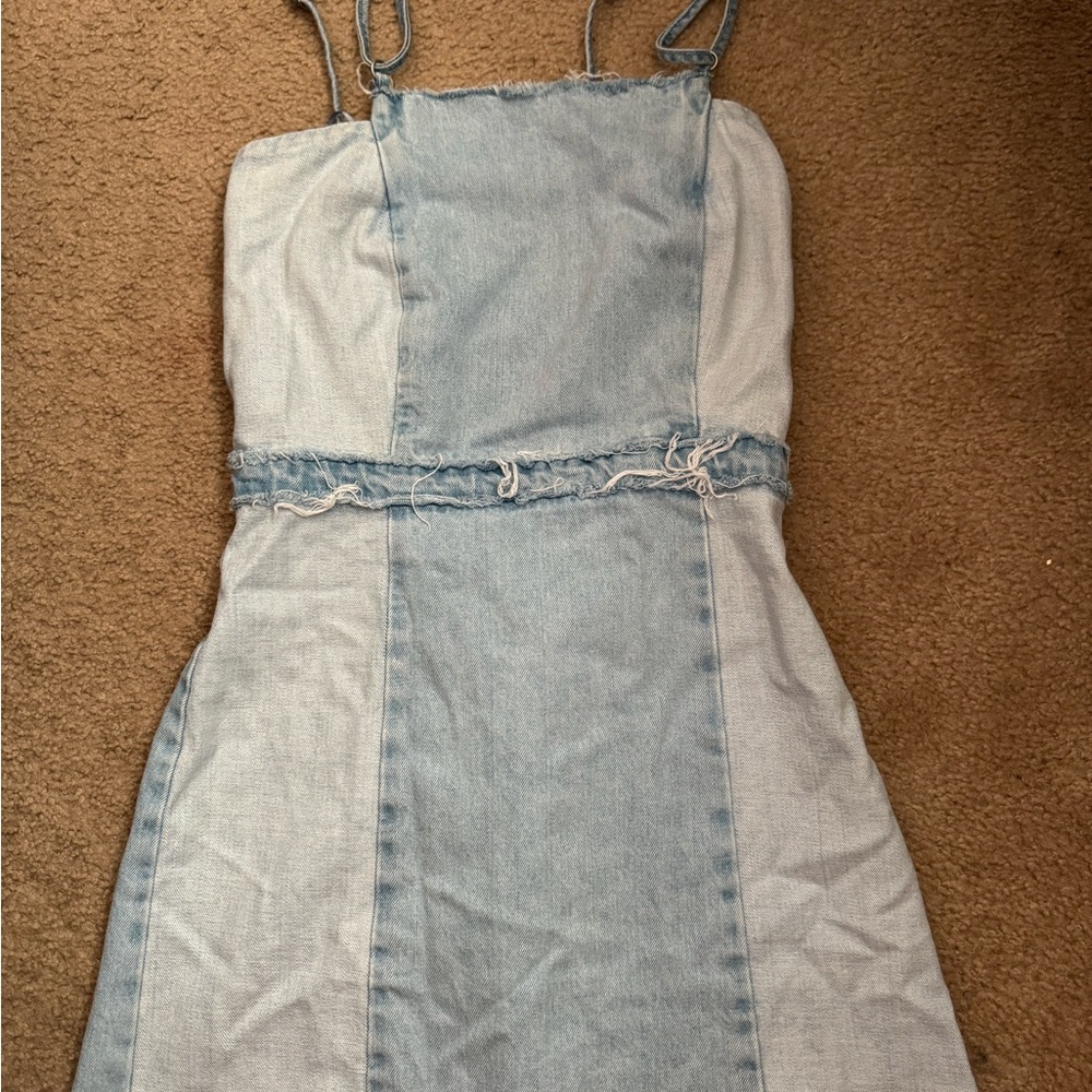Stylish Denim Dress with Frayed Details